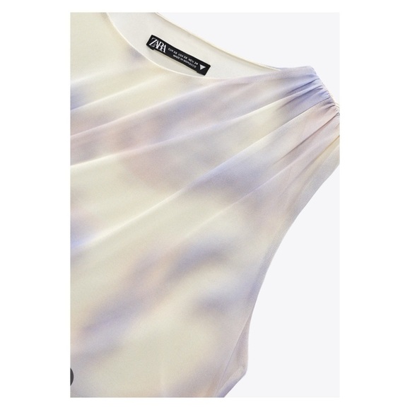 ZARA Cream Purple Cloud Print One Shoulder Cutout Mini Dress Medium NEW Sexy - Picture 7 of 8